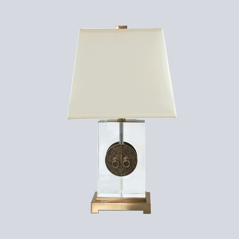 Rectangular Fabric Desk Light Modernist Clear Crystal 1 Bulb Night Table Lamp in Gold Clearhalo 'Lamps' 'Table Lamps' Lighting' 465307