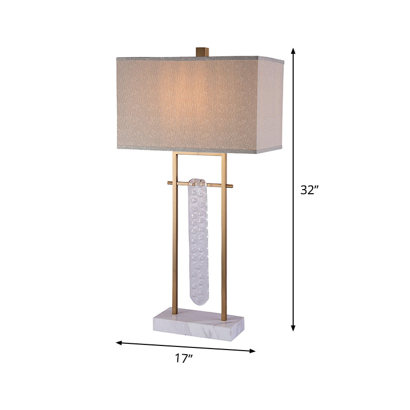 Modernist Rectangle Reading Light Fabric 1 Bulb Nightstand Lamp in White for Bedroom Clearhalo 'Lamps' 'Table Lamps' Lighting' 465318