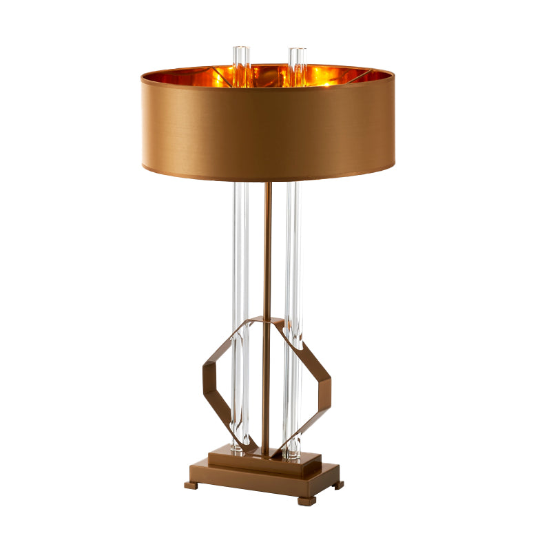 Fabric Drum Task Light Modern 1 Head Table Lamp in Gold with Rectangle Metal Pedestal Clearhalo 'Lamps' 'Table Lamps' Lighting' 465321