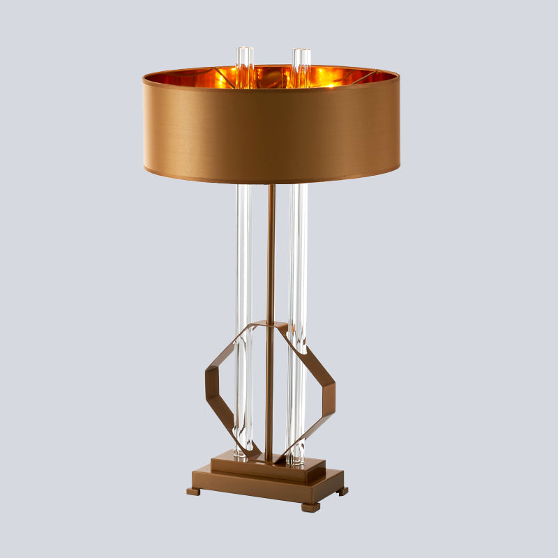 Fabric Drum Task Light Modern 1 Head Table Lamp in Gold with Rectangle Metal Pedestal Clearhalo 'Lamps' 'Table Lamps' Lighting' 465322