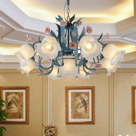 Blossom Dining Room Chandelier Korean Garden Metal 4/6/9 Heads Pink/White LED Ceiling Hang Fixture Clearhalo 'Ceiling Lights' 'Chandeliers' Lighting' options 465375