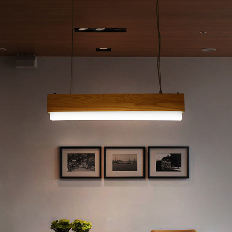 Linear Dining Room Pendant Light Wooden 1-Light Modern Hanging Ceiling Light with Diffuser Clearhalo 'Ceiling Lights' 'Pendant Lights' 'Pendants' Lighting' 465380