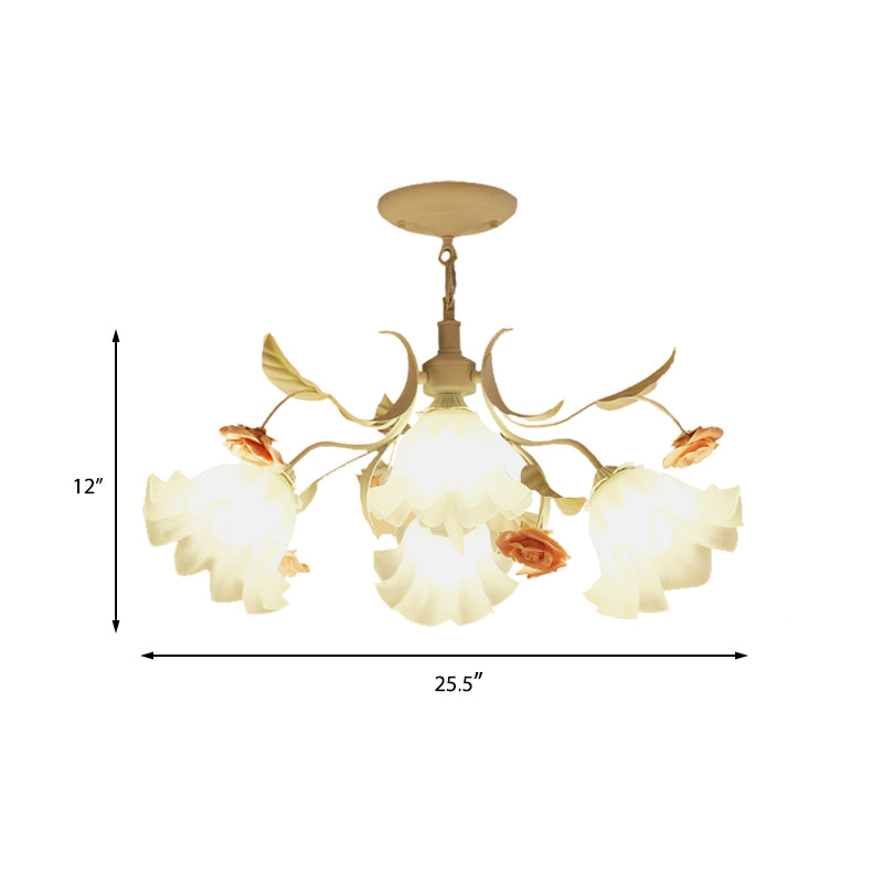 Scalloped Bedroom Pendant Chandelier Pastoral Metal 4/6/9 Heads White Ceiling Suspension Lamp with Rose Decoration Clearhalo 'Ceiling Lights' 'Chandeliers' Lighting' options 465398