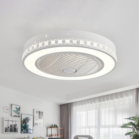 Ring Living Room Fan Lamp Modernism Acrylic LED 21.5" Wide White Semi Flush Mount Lighting with 3 Blades White Clearhalo 'Ceiling Fans with Lights' 'Ceiling Fans' 'Modern Ceiling Fans' 'Modern' Lighting' 465417