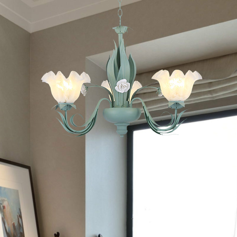 Countryside Curved Arm Chandelier Lamp 3/5/7 Bulbs Metal LED Drop Pendant in Aqua for Living Room 3 Blue-Green Clearhalo 'Ceiling Lights' 'Chandeliers' Lighting' options 465500_0d39b21a-19b2-4f9b-975d-d8b2ff720bbc