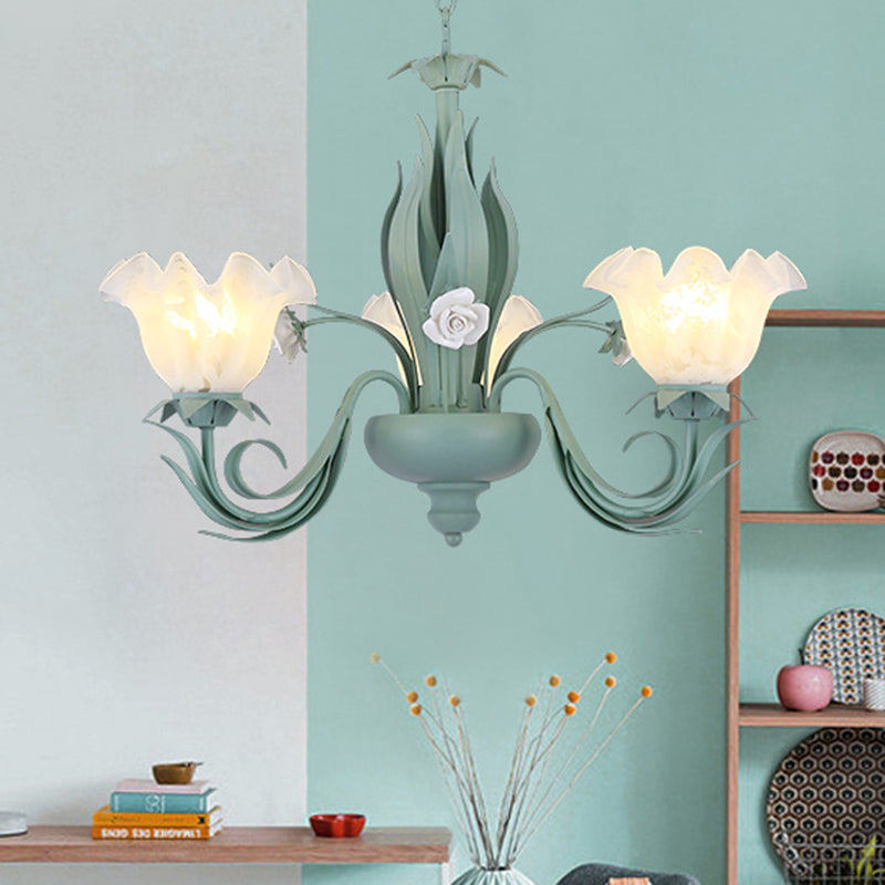 Countryside Curved Arm Chandelier Lamp 3/5/7 Bulbs Metal LED Drop Pendant in Aqua for Living Room Clearhalo 'Ceiling Lights' 'Chandeliers' Lighting' options 465501