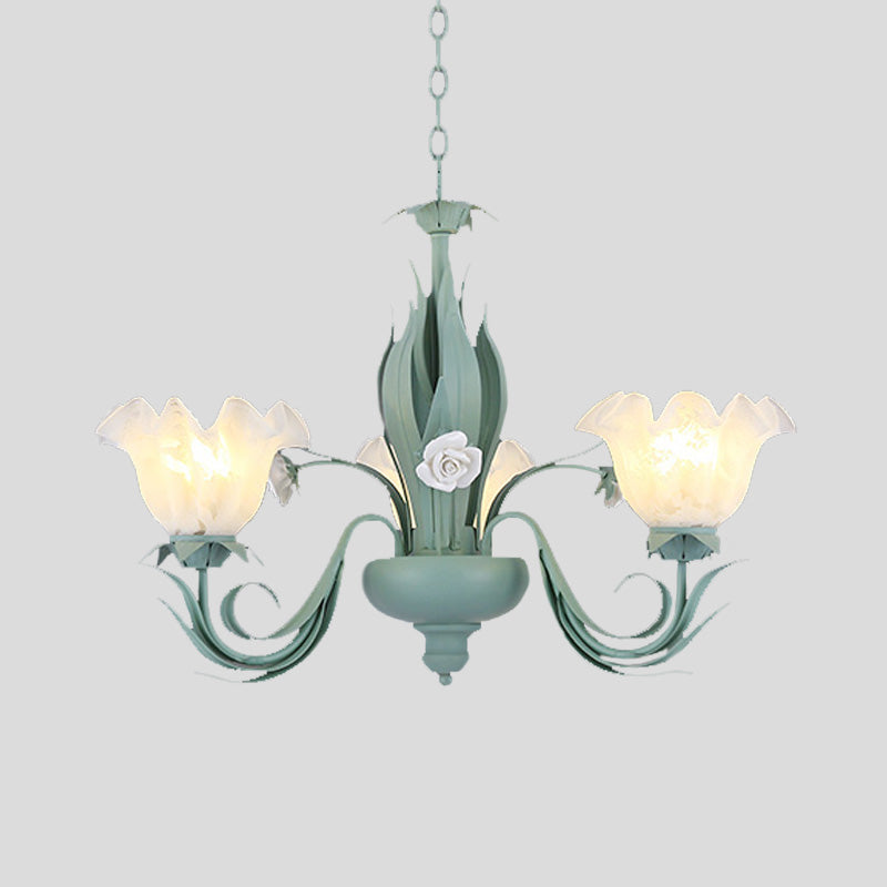 Countryside Curved Arm Chandelier Lamp 3/5/7 Bulbs Metal LED Drop Pendant in Aqua for Living Room Clearhalo 'Ceiling Lights' 'Chandeliers' Lighting' options 465503_f593aa81-4ede-4287-82e4-5340546e6762