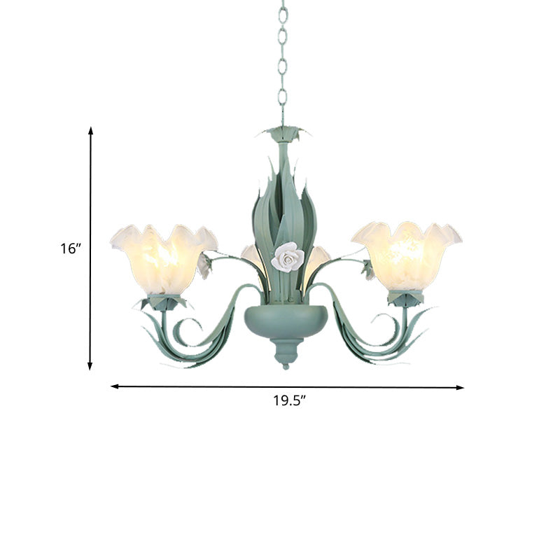 Countryside Curved Arm Chandelier Lamp 3/5/7 Bulbs Metal LED Drop Pendant in Aqua for Living Room Clearhalo 'Ceiling Lights' 'Chandeliers' Lighting' options 465504