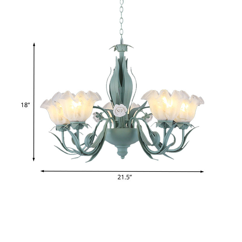 Countryside Curved Arm Chandelier Lamp 3/5/7 Bulbs Metal LED Drop Pendant in Aqua for Living Room Clearhalo 'Ceiling Lights' 'Chandeliers' Lighting' options 465508