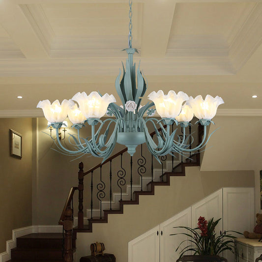 Countryside Curved Arm Chandelier Lamp 3/5/7 Bulbs Metal LED Drop Pendant in Aqua for Living Room Clearhalo 'Ceiling Lights' 'Chandeliers' Lighting' options 465510_57be1a33-f045-45c5-8f99-a5442832ca4d