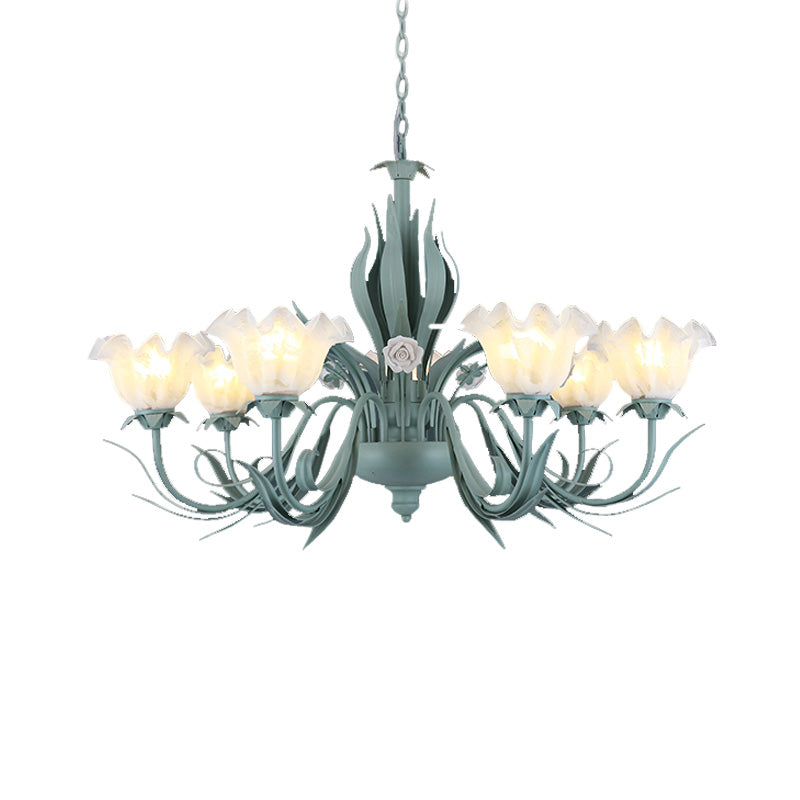 Countryside Curved Arm Chandelier Lamp 3/5/7 Bulbs Metal LED Drop Pendant in Aqua for Living Room Clearhalo 'Ceiling Lights' 'Chandeliers' Lighting' options 465511_58bb53b0-b264-4a5f-a3e6-8627244eae36