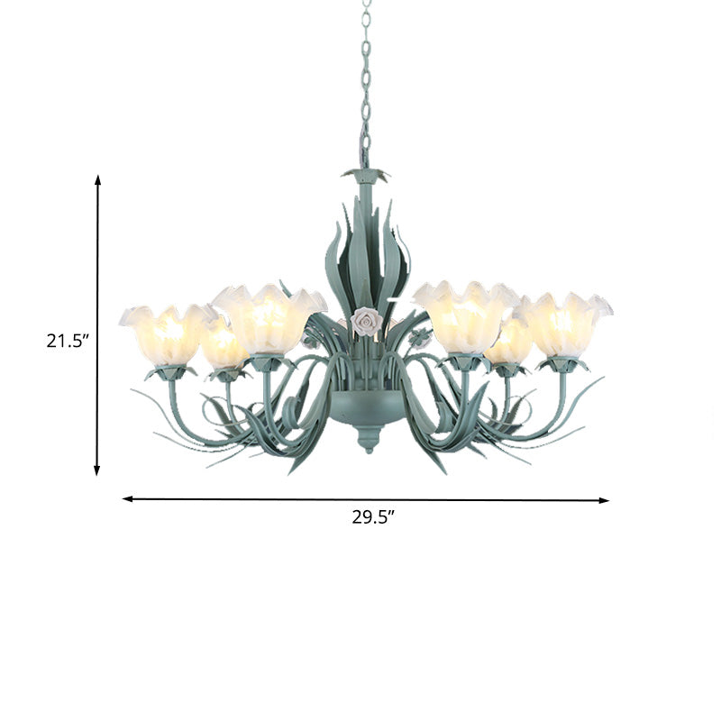 Countryside Curved Arm Chandelier Lamp 3/5/7 Bulbs Metal LED Drop Pendant in Aqua for Living Room Clearhalo 'Ceiling Lights' 'Chandeliers' Lighting' options 465512