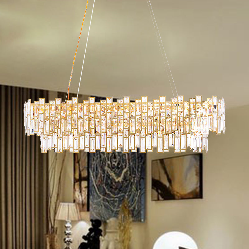 Crystal Block Linear Chandelier Light Contemporary Gold LED Hanging Ceiling Lamp for Living Room, 35.5"/45" Wide Clearhalo 'Ceiling Lights' 'Chandeliers' 'Modern Chandeliers' 'Modern' Lighting' 465527