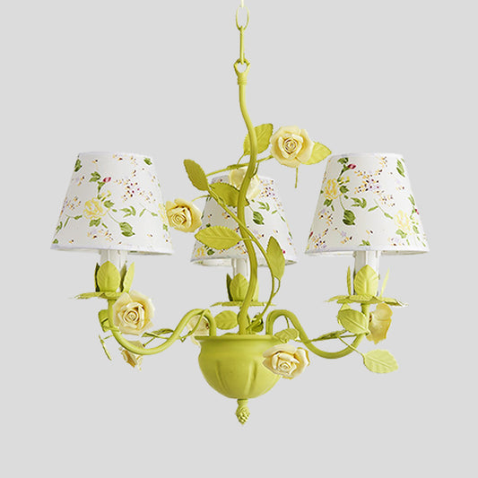 Tapered Bedroom Pendant Chandelier Traditional Metal 3/6/8 Heads Green Ceiling Hang Fixture with Rose Decoration Clearhalo 'Ceiling Lights' 'Chandeliers' Lighting' options 465531