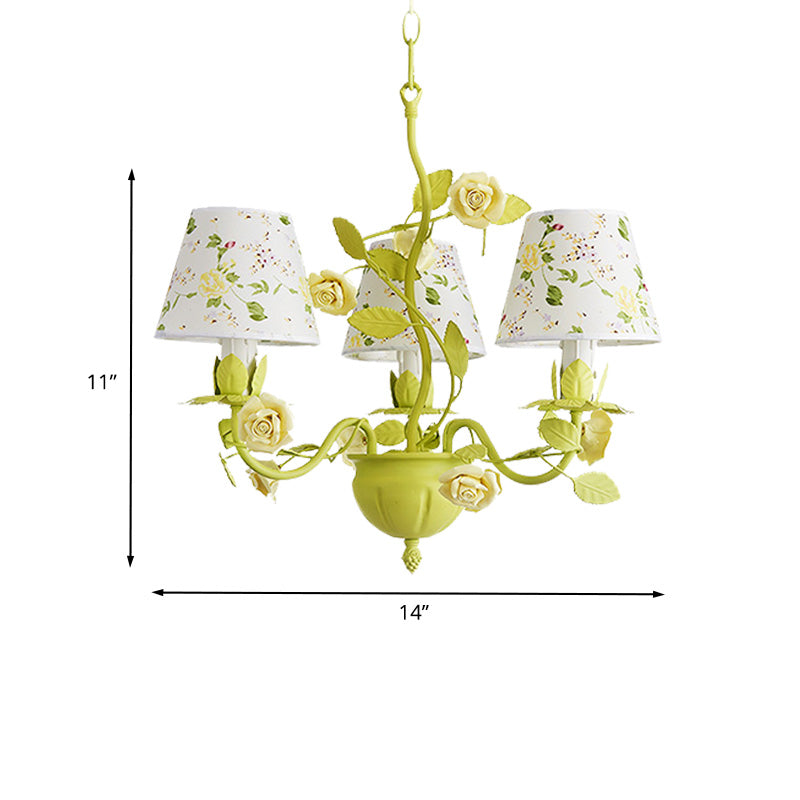 Tapered Bedroom Pendant Chandelier Traditional Metal 3/6/8 Heads Green Ceiling Hang Fixture with Rose Decoration Clearhalo 'Ceiling Lights' 'Chandeliers' Lighting' options 465532