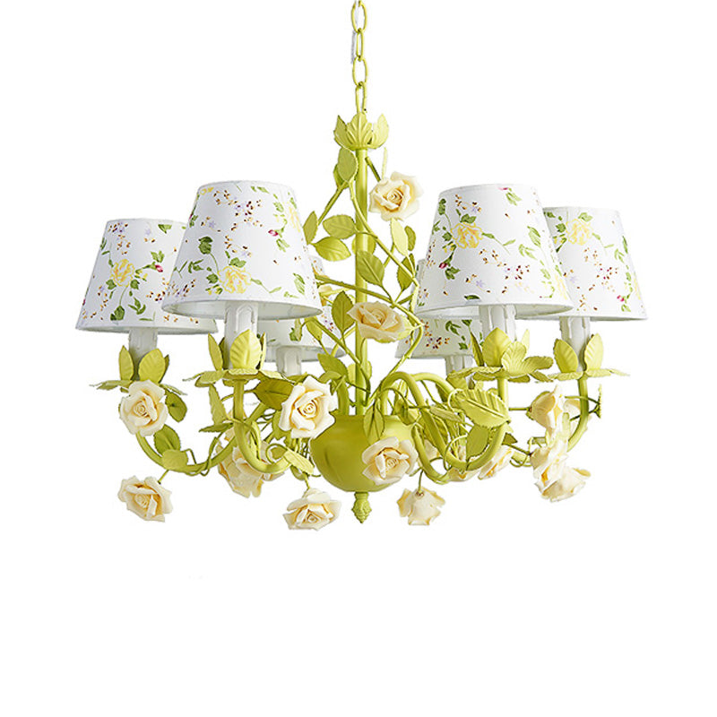 Tapered Bedroom Pendant Chandelier Traditional Metal 3/6/8 Heads Green Ceiling Hang Fixture with Rose Decoration Clearhalo 'Ceiling Lights' 'Chandeliers' Lighting' options 465535