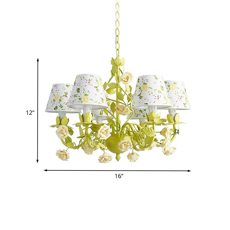 Tapered Bedroom Pendant Chandelier Traditional Metal 3/6/8 Heads Green Ceiling Hang Fixture with Rose Decoration Clearhalo 'Ceiling Lights' 'Chandeliers' Lighting' options 465536