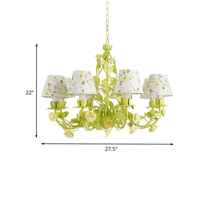 Tapered Bedroom Pendant Chandelier Traditional Metal 3/6/8 Heads Green Ceiling Hang Fixture with Rose Decoration Clearhalo 'Ceiling Lights' 'Chandeliers' Lighting' options 465540