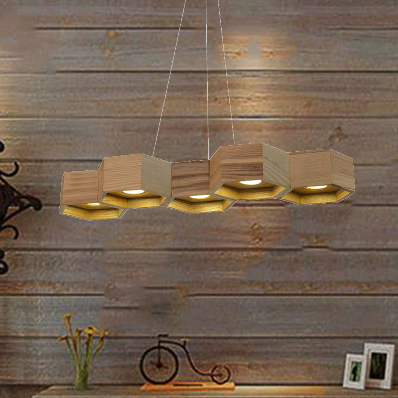 Hexagonal Island Lighting Modern Wooden 5/7-Light Wood Ceiling Light Fixture for Living Room Clearhalo 'Ceiling Lights' 'Island Lights' Lighting' 465563