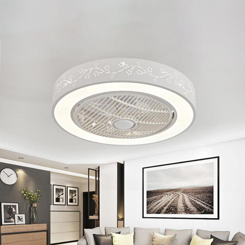 Acrylic White Hanging Fan Lamp Round LED 21.5" Wide Minimalism Semi Flush Mount Ceiling Light with 4 Blades White B Clearhalo 'Ceiling Fans with Lights' 'Ceiling Fans' 'Modern Ceiling Fans' 'Modern' Lighting' 465569