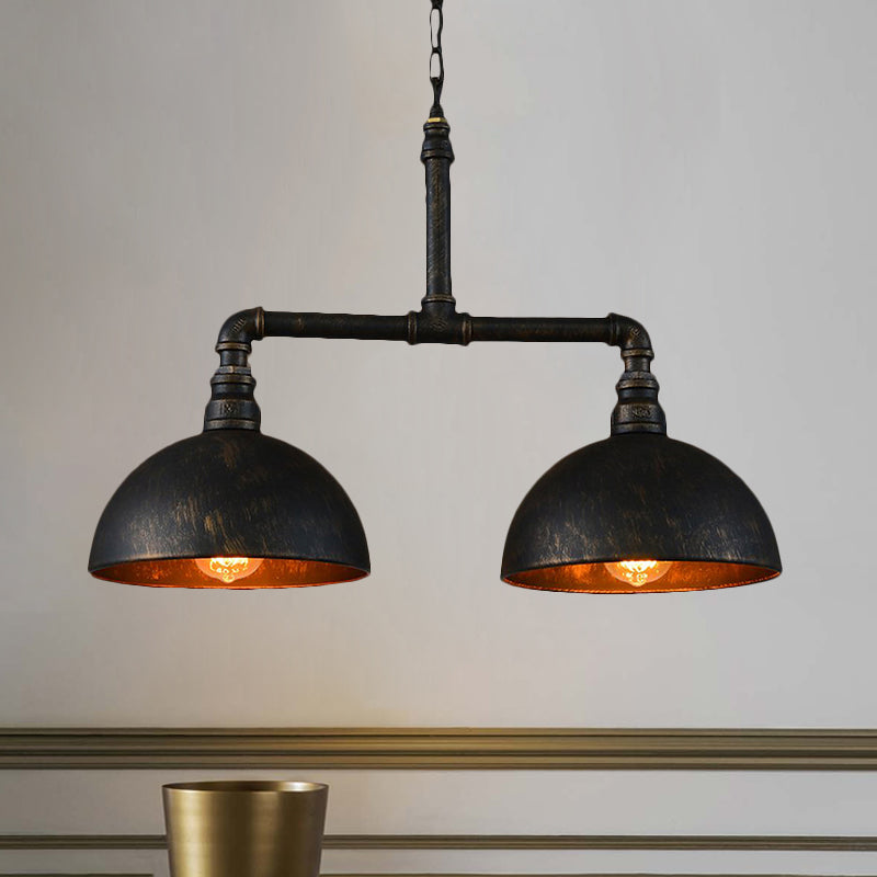 Matte Black Domed Lighting Fixture Farmhouse Metallic 2 Bulbs Dining Room Island Pendant Lighting Clearhalo 'Ceiling Lights' 'Island Lights' Lighting' 465581