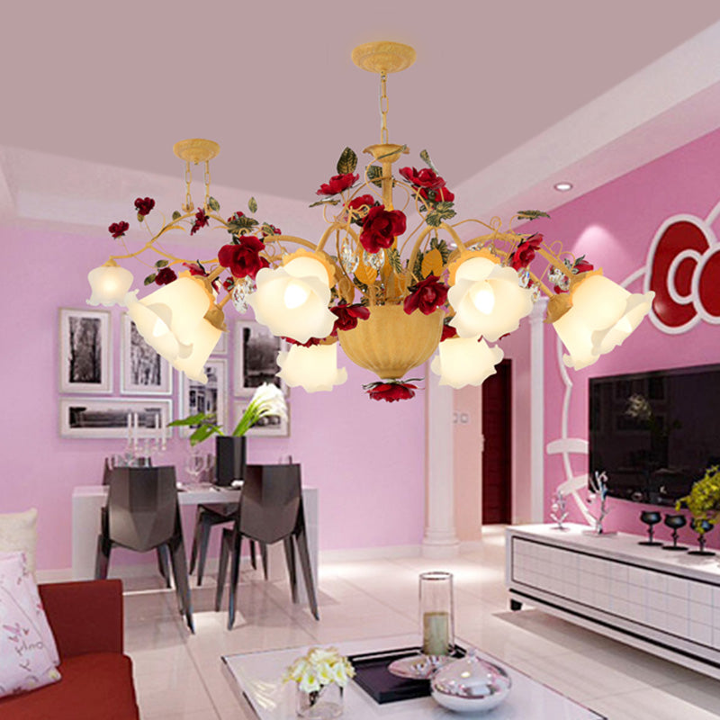 8/9 Heads Chandelier Pendant Light Korean Garden Blossom Metal LED Suspension Lamp in Ginger for Living Room Clearhalo 'Ceiling Lights' 'Chandeliers' Lighting' options 465583