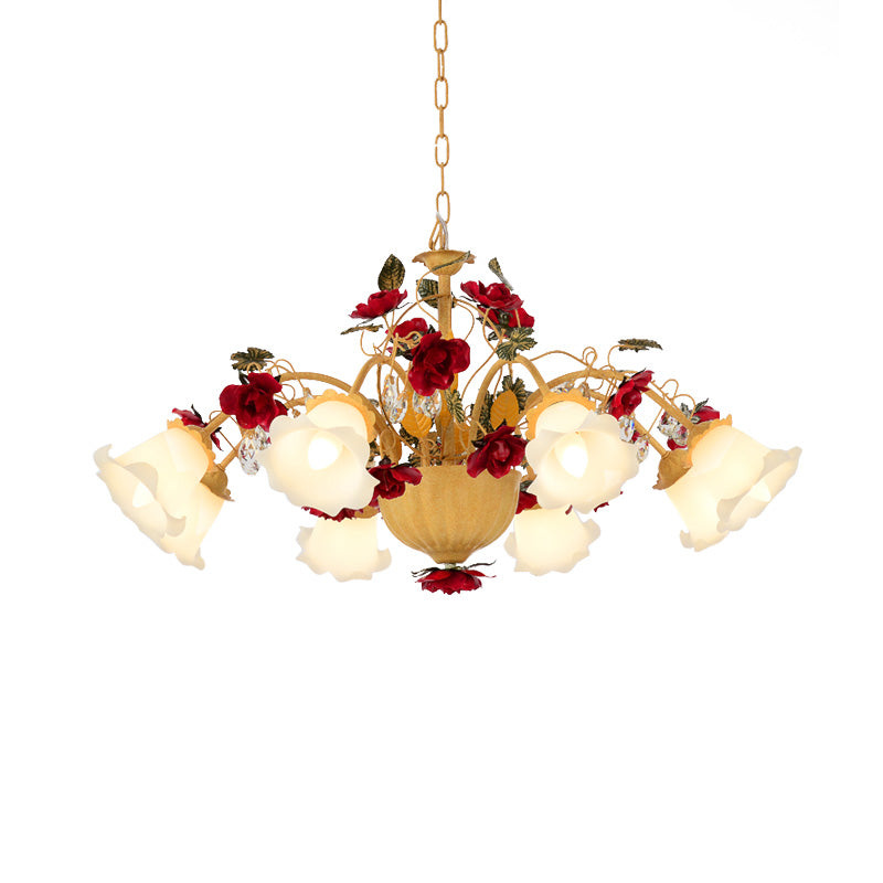 8/9 Heads Chandelier Pendant Light Korean Garden Blossom Metal LED Suspension Lamp in Ginger for Living Room Clearhalo 'Ceiling Lights' 'Chandeliers' Lighting' options 465585