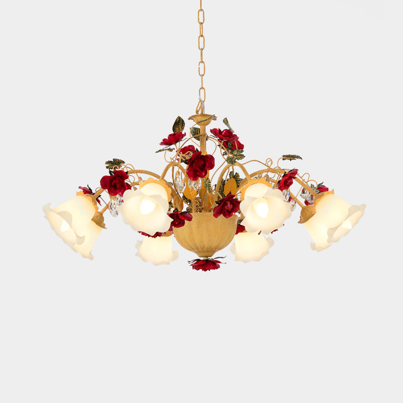 8/9 Heads Chandelier Pendant Light Korean Garden Blossom Metal LED Suspension Lamp in Ginger for Living Room Clearhalo 'Ceiling Lights' 'Chandeliers' Lighting' options 465586