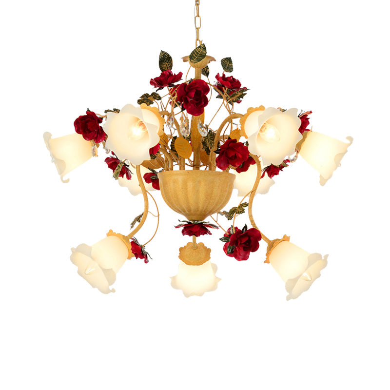 8/9 Heads Chandelier Pendant Light Korean Garden Blossom Metal LED Suspension Lamp in Ginger for Living Room Clearhalo 'Ceiling Lights' 'Chandeliers' Lighting' options 465590
