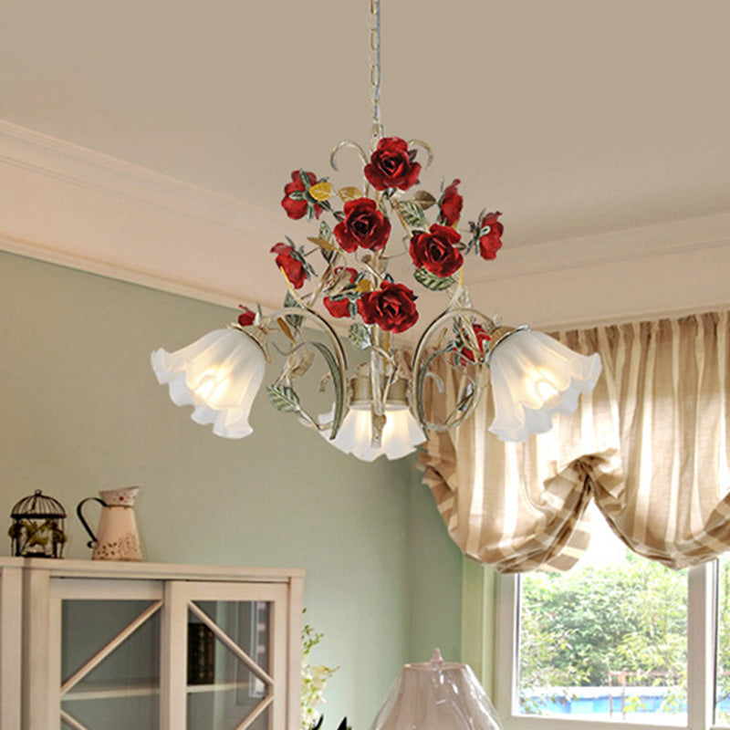 Beige 3/6/8 Lights Hanging Chandelier Pastoral Metal Scalloped Pendant Light Fixture with Flower for Living Room Clearhalo 'Ceiling Lights' 'Chandeliers' Lighting' options 465597