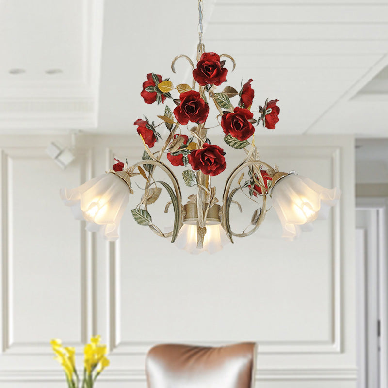 Beige 3/6/8 Lights Hanging Chandelier Pastoral Metal Scalloped Pendant Light Fixture with Flower for Living Room Clearhalo 'Ceiling Lights' 'Chandeliers' Lighting' options 465598