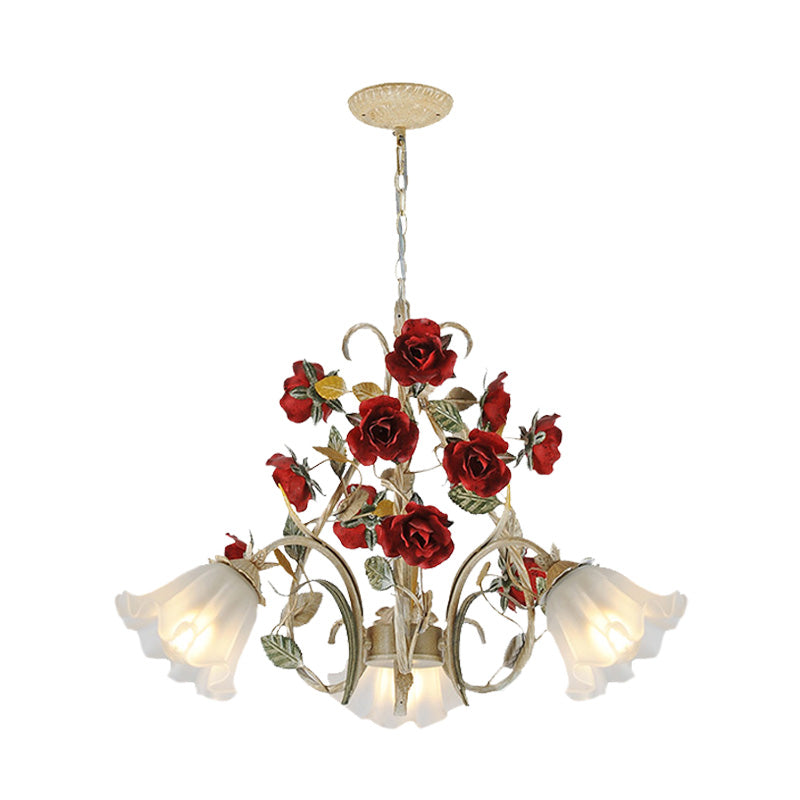 Beige 3/6/8 Lights Hanging Chandelier Pastoral Metal Scalloped Pendant Light Fixture with Flower for Living Room Clearhalo 'Ceiling Lights' 'Chandeliers' Lighting' options 465599