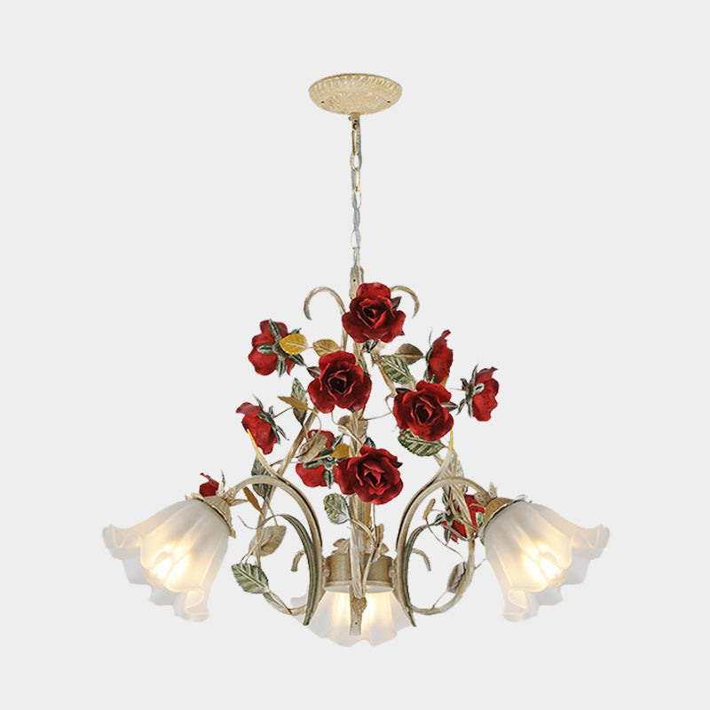 Beige 3/6/8 Lights Hanging Chandelier Pastoral Metal Scalloped Pendant Light Fixture with Flower for Living Room Clearhalo 'Ceiling Lights' 'Chandeliers' Lighting' options 465600