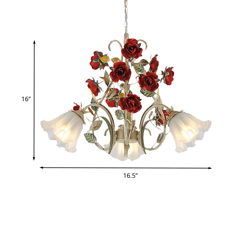 Beige 3/6/8 Lights Hanging Chandelier Pastoral Metal Scalloped Pendant Light Fixture with Flower for Living Room Clearhalo 'Ceiling Lights' 'Chandeliers' Lighting' options 465601