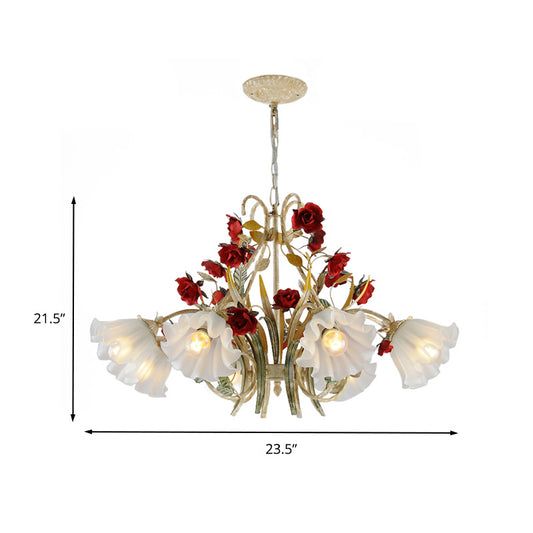 Beige 3/6/8 Lights Hanging Chandelier Pastoral Metal Scalloped Pendant Light Fixture with Flower for Living Room Clearhalo 'Ceiling Lights' 'Chandeliers' Lighting' options 465605