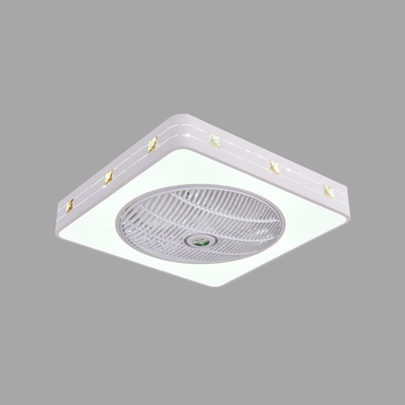 21.5" Wide LED Semi Flush Mount Ceiling Light Modern Square Metal Hanging Fan Lamp in White, 3 Blades Clearhalo 'Ceiling Fans with Lights' 'Ceiling Fans' 'Modern Ceiling Fans' 'Modern' Lighting' 465645