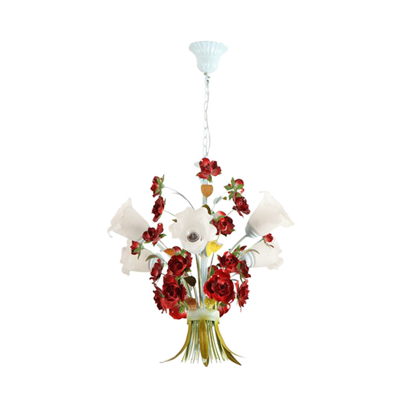 Pastoral Bloom Chandelier Light 3/6 Bulbs Metal LED Pendant Lighting in White for Bedroom Clearhalo 'Ceiling Lights' 'Chandeliers' Lighting' options 465649