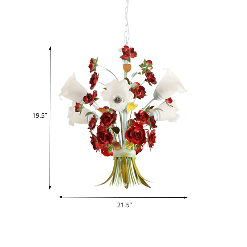 Pastoral Bloom Chandelier Light 3/6 Bulbs Metal LED Pendant Lighting in White for Bedroom Clearhalo 'Ceiling Lights' 'Chandeliers' Lighting' options 465651