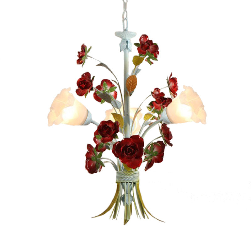 Pastoral Bloom Chandelier Light 3/6 Bulbs Metal LED Pendant Lighting in White for Bedroom Clearhalo 'Ceiling Lights' 'Chandeliers' Lighting' options 465654