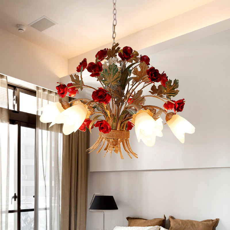 Curvy Arm Metal Chandelier Lighting Country Style 3/6 Bulbs Living Room LED Flower Pendant Light in Coffee Clearhalo 'Ceiling Lights' 'Chandeliers' Lighting' options 465663