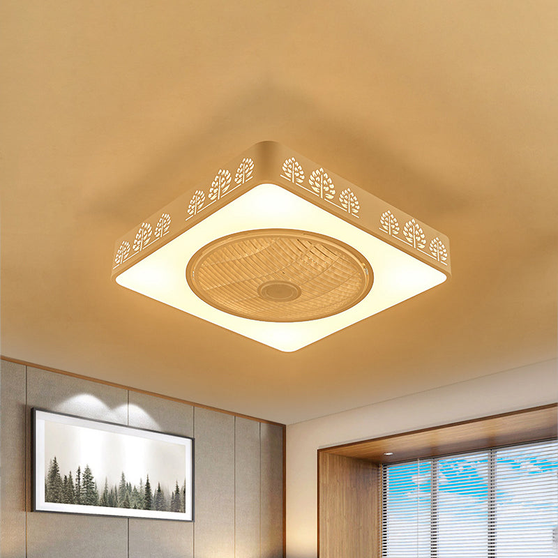 Linear/Tree Acrylic Fan Light Simple LED Bedroom Semi Flush Mount Lighting Fixture in White with 3 Blades, 21.5" W Clearhalo 'Ceiling Fans with Lights' 'Ceiling Fans' 'Modern Ceiling Fans' 'Modern' Lighting' 465669