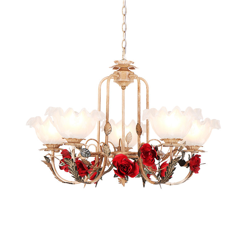 Brown Bloom Chandelier Light Fixture Countryside Metal 3/5/7 Lights Dining Room Hanging Pendant Clearhalo 'Ceiling Lights' 'Chandeliers' Lighting' options 465689