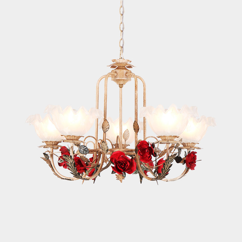 Brown Bloom Chandelier Light Fixture Countryside Metal 3/5/7 Lights Dining Room Hanging Pendant Clearhalo 'Ceiling Lights' 'Chandeliers' Lighting' options 465690