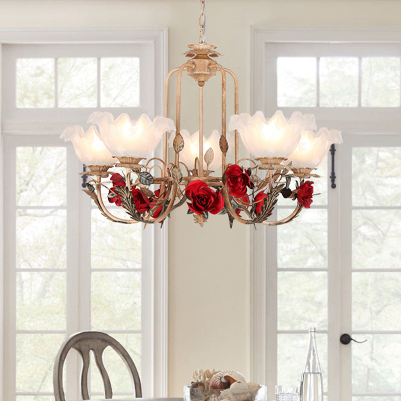 Brown Bloom Chandelier Light Fixture Countryside Metal 3/5/7 Lights Dining Room Hanging Pendant Clearhalo 'Ceiling Lights' 'Chandeliers' Lighting' options 465692