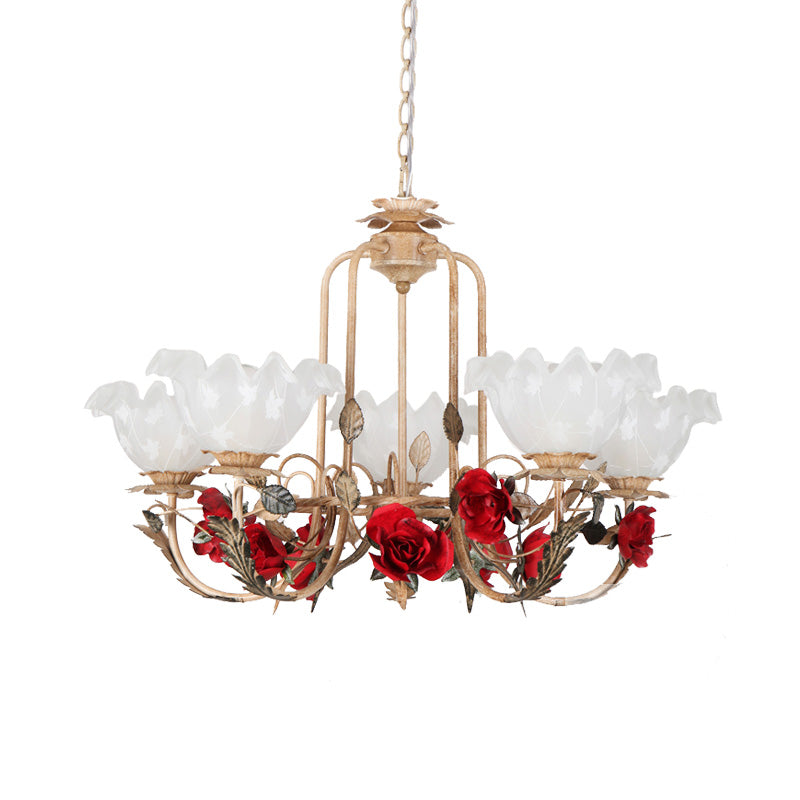 Brown Bloom Chandelier Light Fixture Countryside Metal 3/5/7 Lights Dining Room Hanging Pendant Clearhalo 'Ceiling Lights' 'Chandeliers' Lighting' options 465694