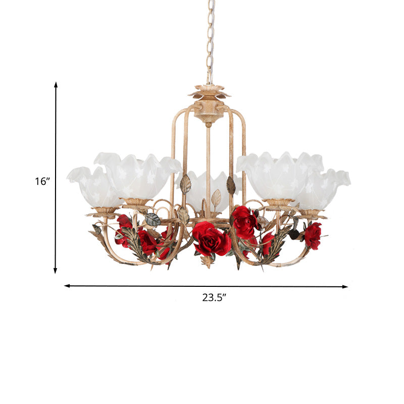 Brown Bloom Chandelier Light Fixture Countryside Metal 3/5/7 Lights Dining Room Hanging Pendant Clearhalo 'Ceiling Lights' 'Chandeliers' Lighting' options 465695