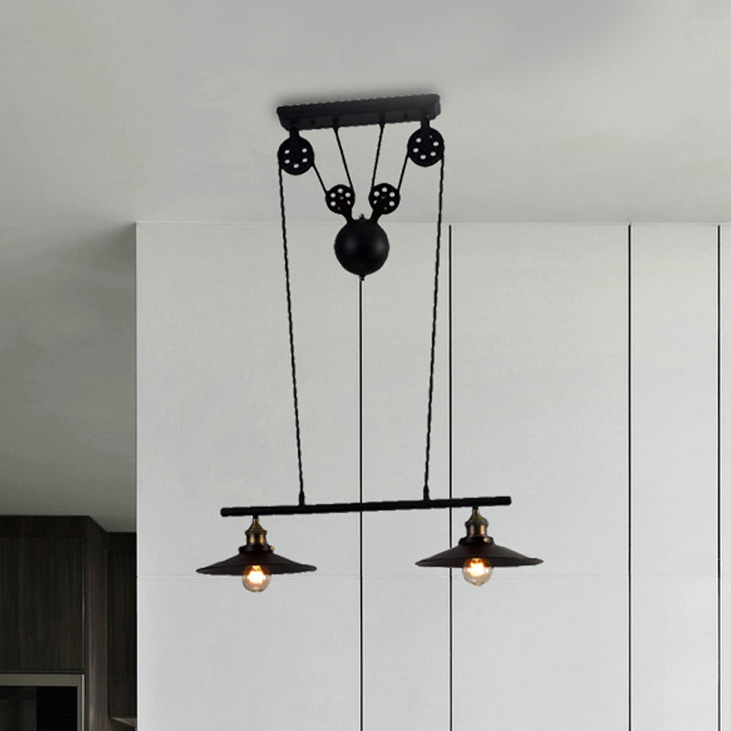 2/3 Bulbs Metal Island Pendant Light Industrial Style Black Finish Flared Shade Indoor Hanging Light Lamp Clearhalo 'Ceiling Lights' 'Island Lights' Lighting' 465710