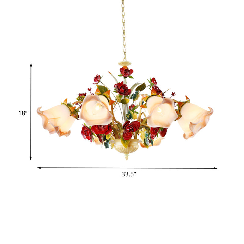 Metal Yellow Chandelier Lighting Fixture Rose 5/8 Bulbs Pastoral Style LED Hanging Ceiling Light for Living Room Clearhalo 'Ceiling Lights' 'Chandeliers' Lighting' options 465715