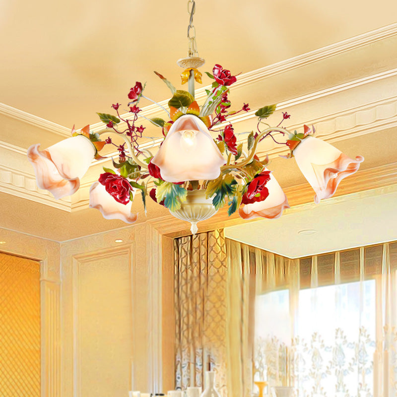 Metal Yellow Chandelier Lighting Fixture Rose 5/8 Bulbs Pastoral Style LED Hanging Ceiling Light for Living Room 8 Yellow Clearhalo 'Ceiling Lights' 'Chandeliers' Lighting' options 465716_f9d0f27d-bb1b-4ca7-ae4b-3a554b8c69b5