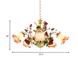 Metal Yellow Chandelier Lighting Fixture Rose 5/8 Bulbs Pastoral Style LED Hanging Ceiling Light for Living Room Clearhalo 'Ceiling Lights' 'Chandeliers' Lighting' options 465719